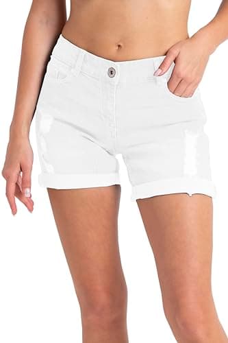 Image of westAce Ladies Boyfriend Stretch Denim Shorts Casual Summer Cotton Beach Womens Ripped Hot Pants with Pockets (White, 16)