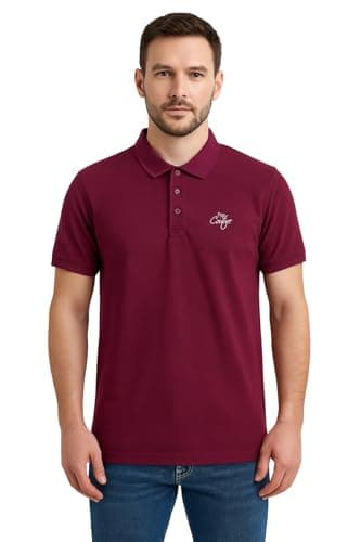 Image of Mens Causal Plain Jacquard Collar Short Sleeve Polo Shirt Wine XL