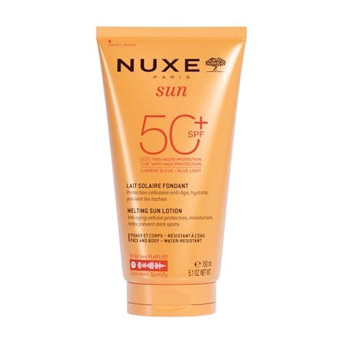 Image of Nuxe Sun Melting Sun Lotion SPF50 150ml, Broad-Spectrum Face & Body Sunscreen, Protects from UVA/UVB & Blue Light, Enhances Tan with Patented Filters, Vegan Formula
