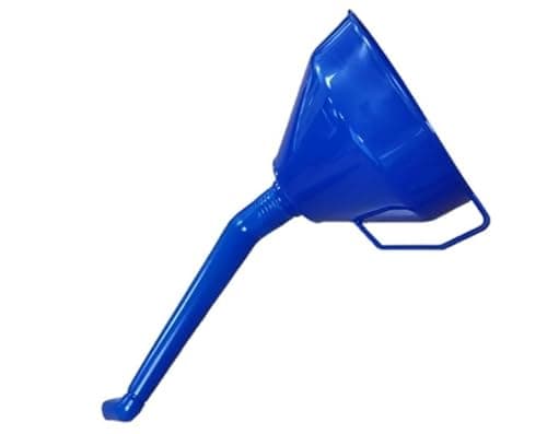 Image of Unibos | 160mm Fuel Funnel For Oil Can, Oil Funnel For Car, Large Funnel For Garage & Workshop Equipment, Fuel Funnel With Removal Filter For Machine Oil, Blue Plastic Angled Petrol Funnel