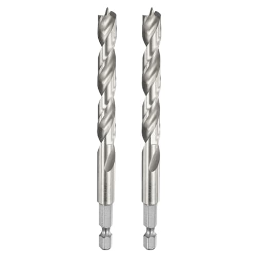 Image of sourcing map 2pcs Brad Point Drill Bits 9mm(3/8") Dia 1/4" Hex Shank Drill Metric Brad Point 3.19 Drilling Depth Spiral Twist Drill Bits for Carpenter Woodworking Plastic Rubber, Silver