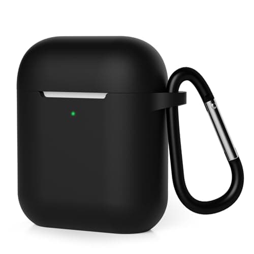 Image of KOKOKA Case Cover Compatible with AirPods 2 & 1, Silicone Shockproof Case Cover for Airpods 2 &1 Front LED Visible Extra Protection with Carabiner, Black
