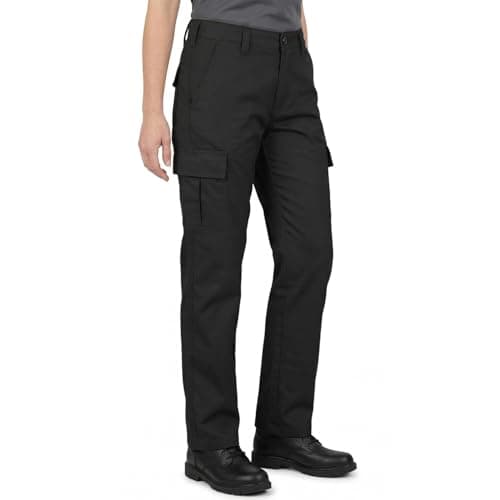 Image of Lee Cooper Ladies Work Cargo Trousers Heavy Duty Workwear Easy Care Multi Pocket Work Safety Classic pants for Women (Black 10 UK / 28" Leg, Short)