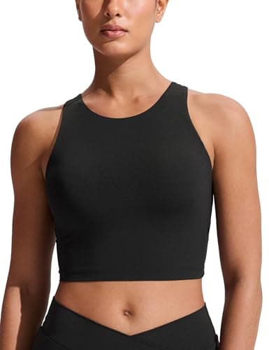 Image of CRZ YOGA Women's Racerback Bikini Tops Quick Dry Modest Swimsuit Top Sports Padded Bathing Suit Black 10