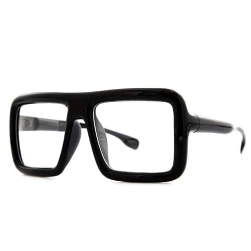 Image of grinderPUNCH Thick Square Frame Clear Lens Glasses Eyeglasses Super Oversized Fashion and Costume - Black