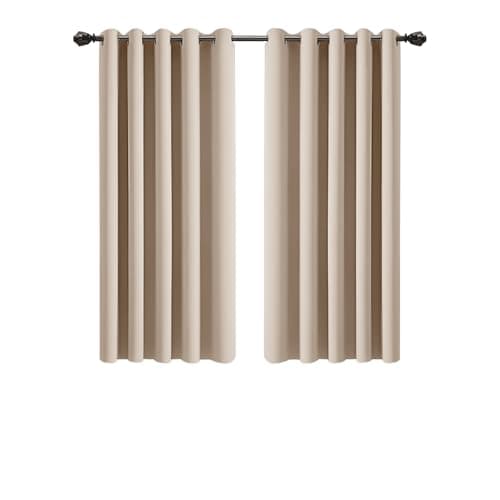 Image of Imperial Rooms Blackout Curtains for Bedroom 46x54 Inch Eyelet Cream Curtains Window Treatments Super Soft Ring Top Living Room Curtain 2 Panels with Tiebacks