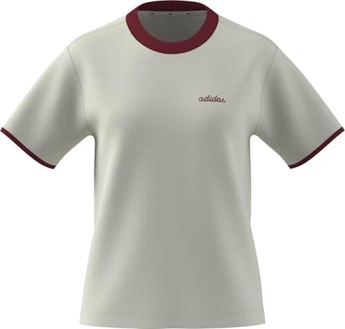 Image of adidas Women's Seasonal Essentials Colorpop T-Shirt with Embroidered Graphic, Off White/Active Maroon, L