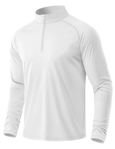 Image of MAGCOMSEN Men's Long Sleeve 1/4 Zip Running Gym UV T Shirts Sun Protection UPF 50+ Quick Dry Tops Outdoor Sports Tee Shirt,White,L
