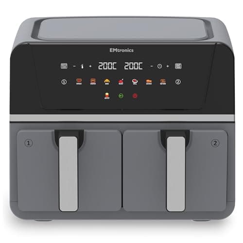 Image of EMtronics 9L Dual Zone Air Fryer 2400W Family Size, 8 Preset Cooking Mode, Match Cook & Smart Finish Functions, 9 Litre - Grey