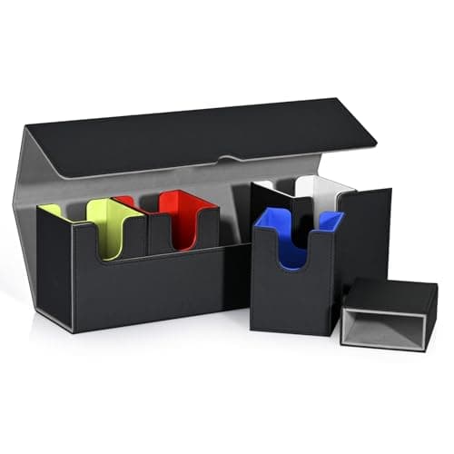 Image of UAONO Card Deck Box with Dice Tray for MTG, 5 in 1 Card Deck Case Holds 800+ Unsleeved Cards, Strong Magnet Organizer Compatible with Yugioh TCG Sports Cards (Colorful)