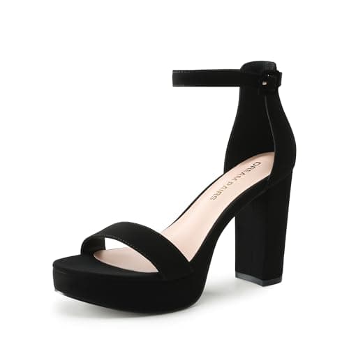 Image of DREAM PAIRS Women's Platform Chunky High Heeled Sandals Open Toe Block Heels Ankle Strap Dress Shoes for Wedding Party Evening,Size 5.5,Black-Suede,DWUMHS2508