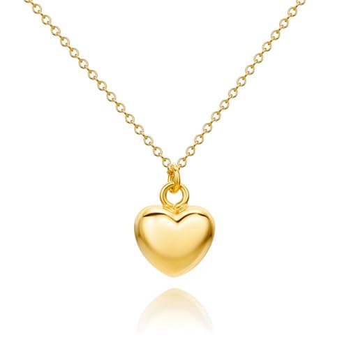 Image of OROVI Heart Pendant Necklace for Women, 18ct Gold Plated 925 Sterling Silver, 45cm Anchor Chain, Polished Heart Charm, Spring Ring Clasp, Made in Italy, Delivered in Jewellery Box