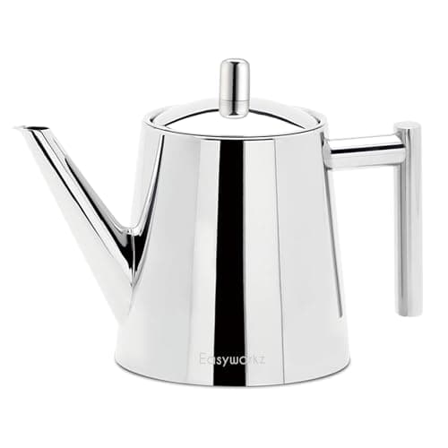 Image of Easyworkz Stainless Steel Double Wall 1000ml Tea Pot with Removable Tea Infuser, Perfect for Brewing Your Favorite Tea, Chrome