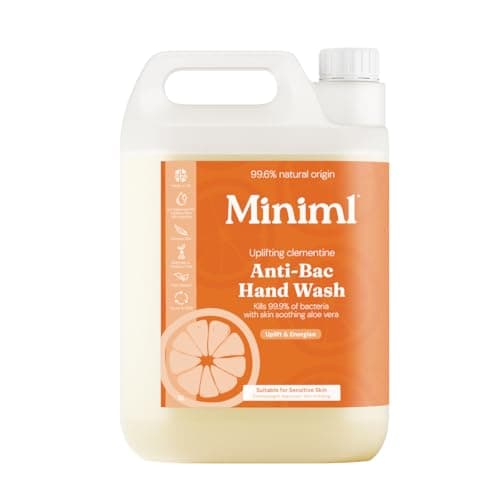 Image of Miniml Antibacterial Hand Wash Soap 5L Refill - Natural Clementine Scented Eco Friendly Hand and Body Washing Liquid Gel for Soft and Sensitive Skin Care - 100% Vegan & Cruelty Free