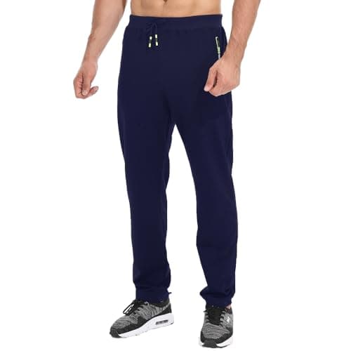 Image of Tansozer Mens Joggers Tracksuit Bottoms Open Hem Cotton Sweatpants Jogging Pants Zip Pockets Blue XL
