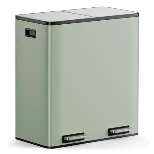 Image of VonHaus Kitchen Bin, 60L Double Recycling Bin for Kitchen, Two Section Food Waste Separation System with Non-Slip Base & Removable Inner-Compartments, Large Airtight Trash Can, 2 x 30L (Sage Green)