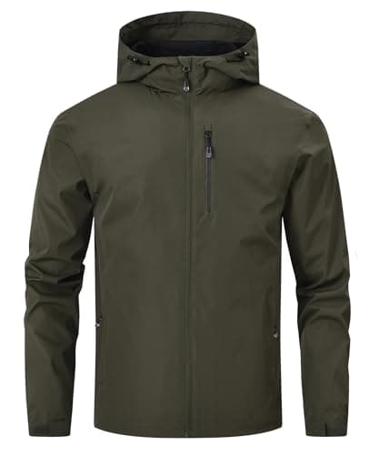 Image of Huayuzh Mens Waterproof Jacket Men's Outdoor Jackets Lightweight Rain Coat Packable Windproof Softshell Hiking Camping Army Green 2XL