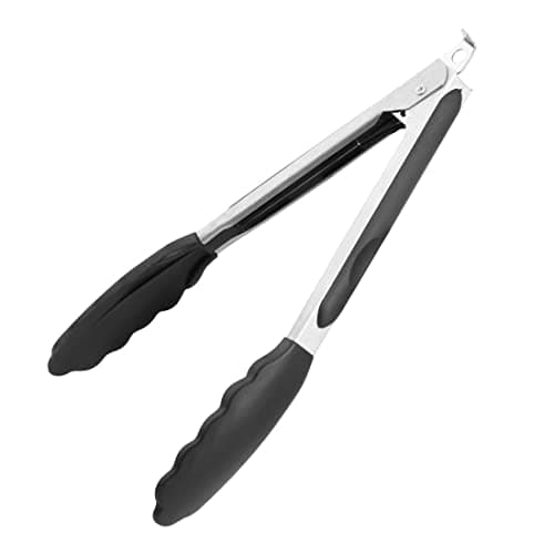 Image of Vogue Heavy Duty Stainless Steel Kitchen Silicone Tip Tongs 230mm - Strong Grip, Heat Resistant Tip and Lock CS770