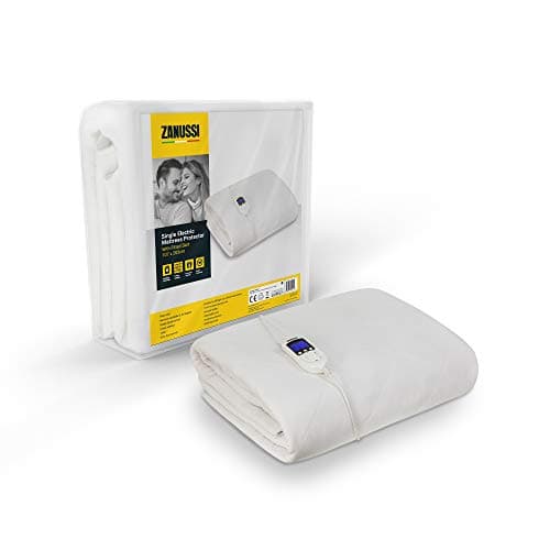 Image of Zanussi Single Electric Blanket Mattress Protector 9 Heat Settings, Low Energy & Energy Efficient, Machine Washable, Overheat Protection, 107 X 203 cm, 60W, White ZESB7001, 2 Year Guarantee
