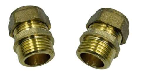Image of UKDD® 15mm Compression by 1/2" BSP Brass Male Iron Coupler (Pair), 15mm x 1/2" Adaptors