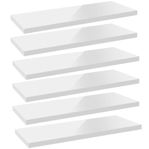 Image of WOLTU Wall Shelf, High Gloss White, Set of 6 Floating Shelves, 60 x 22.9 x 3.8 cm, Free-Floating Shelf, Gallery Display, Wall Decoration for Living Room, Bedroom, Kitchen, MDF, Concealed Suspension