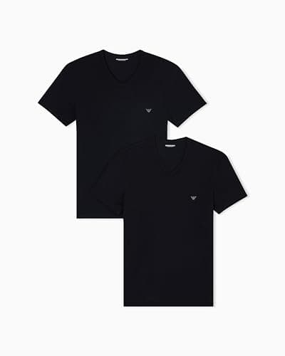 Image of Emporio Armani Man's Core Logoband 2-Pack V Neck T-Shirt, Black, XL, Regular
