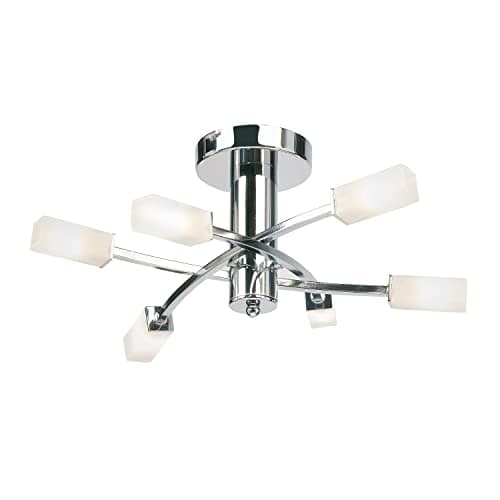 Image of National Lighting Cuba Modern 6 Way Silver Chrome Branch Arm Ceiling Light with Frosted Light Diffusing Glass Shades