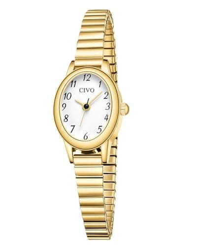 Image of CIVO Ladies Gold Bangle Watches: Small Oval Case Waterproof Analogue Wristwatch with Stainless Steel Expansion Band - Birthday Mother's Day Gift for Women Mum Wife