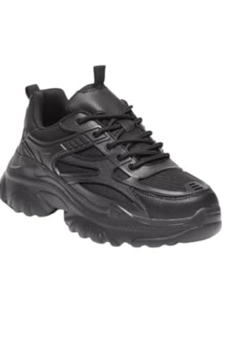 Image of Black Chunky Platform Lace Up Trainers - Guinevere - 6 - Black