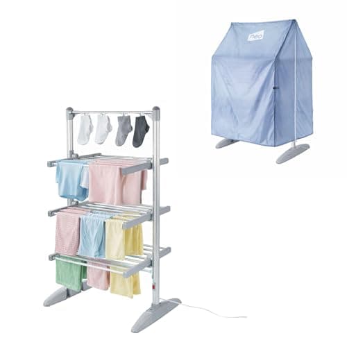 Image of Neo Electric Heated Clothes Drying Rack 3 Tier Foldable Aluminium Laundry Airer with Cover Indoor Dryer