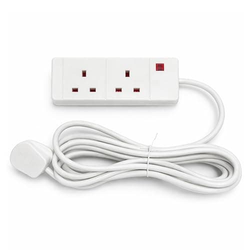 Image of STATUS 2 Socket Extension Lead with Neon Indicator, 6m Extension Cable 13A, Power Strip for Home, Office or Events, White (S2W6MS8)