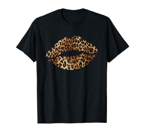 Image of Leopard Lips Trendy Kiss Mouth Women Cheetah Animal Print T-Shirt