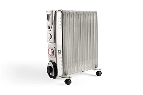 Image of PIFCO 2500W White 11 Fin Oil Filled Radiator With Timer - 3 Heat Settings 1000W, 1500W, Energy Efficient - 24hr Heater for Home, Office - Free Standing, 203885