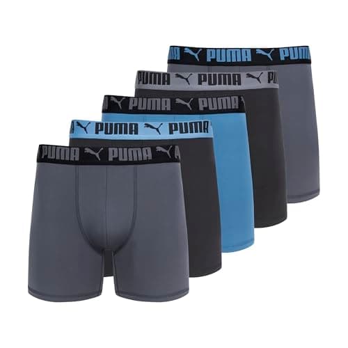 Image of PUMA Men's 5 Pack Performance Boxer Briefs, Black/Blue/Grey, M