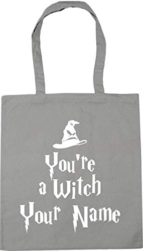 Image of Hippowarehouse You're a witch YOUR NAME gold (personalised) Tote Shopping Gym Beach Bag 42cm x38cm, 10 litres