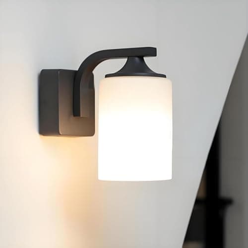 Image of Dandray Modern E27 Outside Sconce, Anthracite Glass Lantern Wall Lighting, Indoor & Outdoor Waterproof Aluminium Garden Lamps Mains Powered for Patio, Corridor, Porch, Living Room, Garage,Front Door