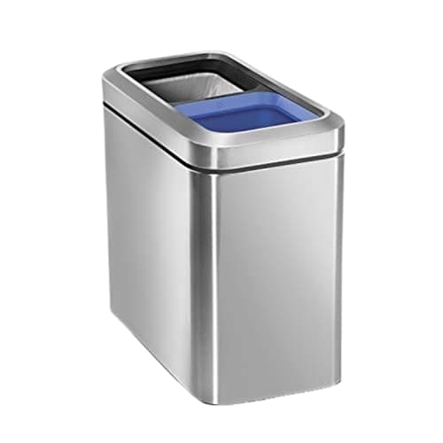 Image of simplehuman CW1470 20L (10/10) Slim Open Recycling Office Business Commercial Bin with Recycle Indicator, Inner Buckets, Fingerprint-proof, Brushed Stainless Steel