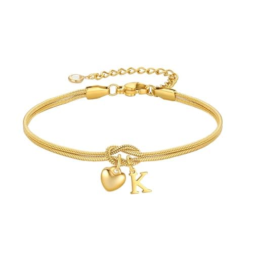 Image of TINGN Initial Bracelet - Gold Bracelets for Women, Trendy Initial Bracelets for Women Letter K Love Knot Bracelet Dainty Gold Jewelry Bridesmaid Birthday Gifts