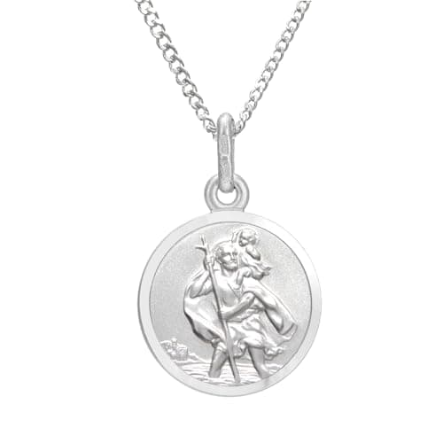 Image of Alexander Castle Kid's Small Reversible 925 Sterling Silver St Christopher Pendant Necklace - 12mm with 16" Sterling Silver Chain & Jewellery Gift Box - Gift for Christening