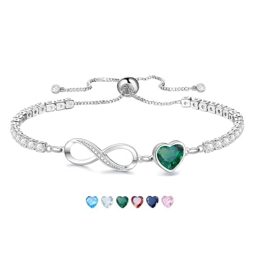 Image of Angelra May Emerald Infinity Birthstone Bracelet for Women Jewellery,Adjustable Tennis Bracelet Silver Plated Infinity Love Birthday Jewellery Gifts for Mom Women Her (May-Emerald)