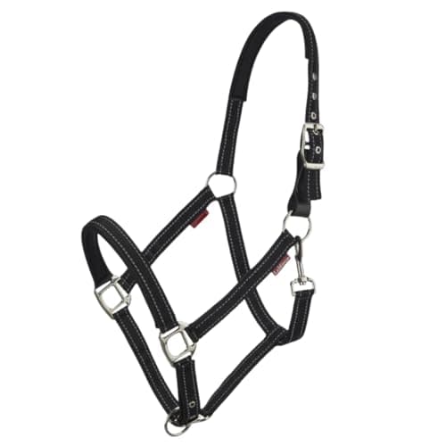Image of LeMieux Essential Yard Headcollar - Tough & Durable Nylon Webbing - Reflective Stitching - Neoprene Padding - Trigger Clip Throat Lash - Breakaway Leather Tab - Black - Cob