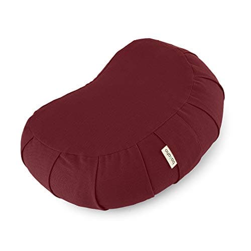 Image of basaho CRESCENT Zafu Meditation Cushion | Organic Cotton | Buckwheat Hulls | Removable Washable Cover (Tibetan Maroon)