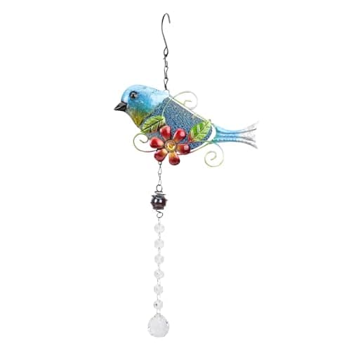 Image of Abaodam Blue Iron and Crystal Garden Hanging Ornament with Decorative Craftsmanship, Unique Design Outdoor Garden Adornment for Window and Patio Decoration
