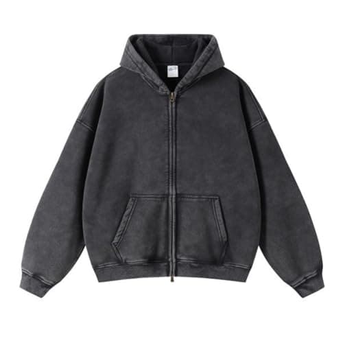 Image of Leader of the Beauty Oversized Sweatshirts for Men Full Zip Up Hoodies Heavy Cotton Pullover Drop Shoulder Casual Unisex Hoodies Black