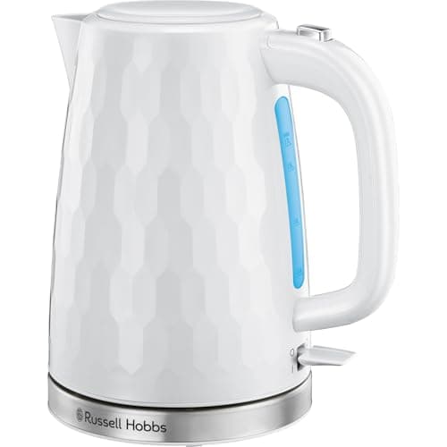 Image of Russell Hobbs Honeycomb Electric 1.7L Cordless Kettle (Fast Boil 3KW, White premium plastic, matt & high gloss finish, Removable washable anti-scale filter, Push button lid, Perfect pour spout) 26050