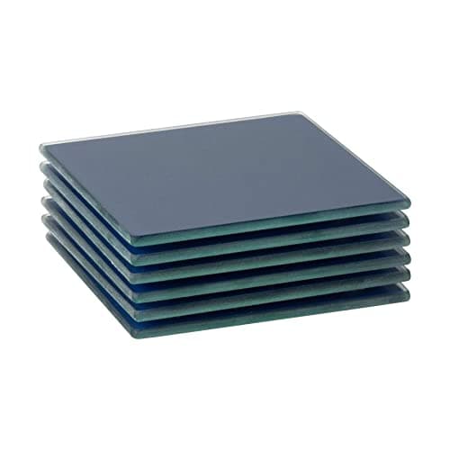 Image of Harbour Housewares Glass Coasters - Square - 10cm - Blue - Pack of 6 - Tabletop Protection Mat Drink Coaster Decorative Dining Placemat for Cups, Mugs