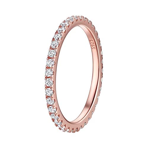 Image of Suplight 925 Sterling Silver Rings Rose Gold Plated 1.6mm CZ Cubic Zirconia Simulated Diamond Stackable Full Eternity Ring Hypoallergenic Engagement Wedding Band for Women Girls Size 9