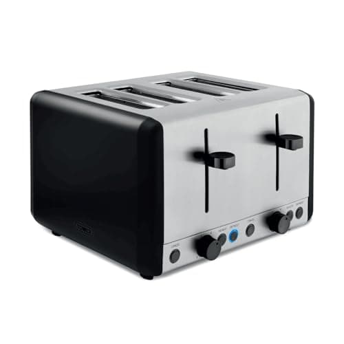 Image of Tower T20086BLK Sera 4 Slice Toaster with 6 Browning Levels, Removable Crumb Tray, Defrost/Reheat/Cancel Functions, 1800W, Black