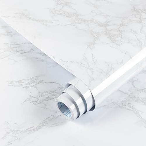 Image of Hode Marble Vinyl Wrap 60cmx300cm, White Granite Sticky Back Plastic Roll, Marble Self Adhesive Wallpaper for Kitchen Countertop Worktop Vinyl Covering