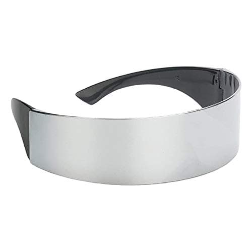Image of POFET Futuristic Narrow Cyclops Silver Color Mirrored Lens Visor Sunglasses Fancy Dress Costume
